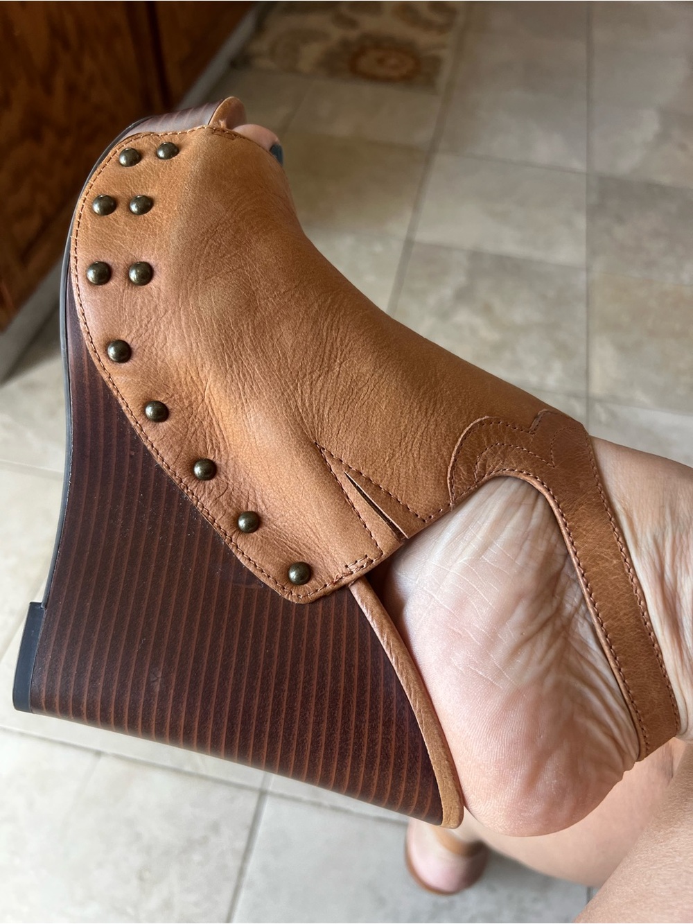 Jessica Simpson Brown Leather Platform Wedge Heel Studded Boho Western Size 9 - Picture 5 of 9
